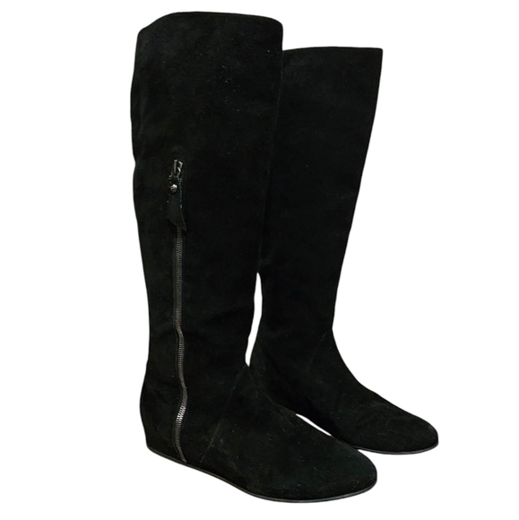 Stuart Weitzman Tass Black Suede Women's Wedge Heel Knee-High Boots - Size 9M - Picture 1 of 9